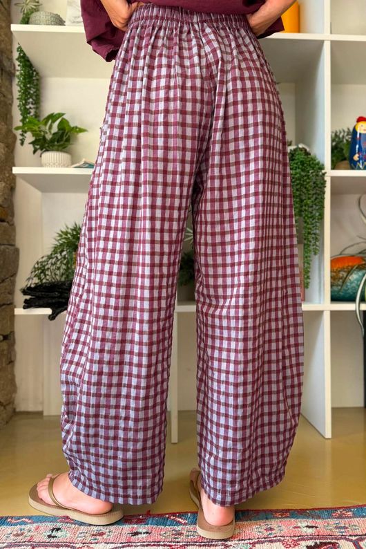 Vivienne Plaid Relaxed Barrel Pant Aubergine & Denim